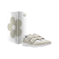 a pair of white sneakers with a flower on them